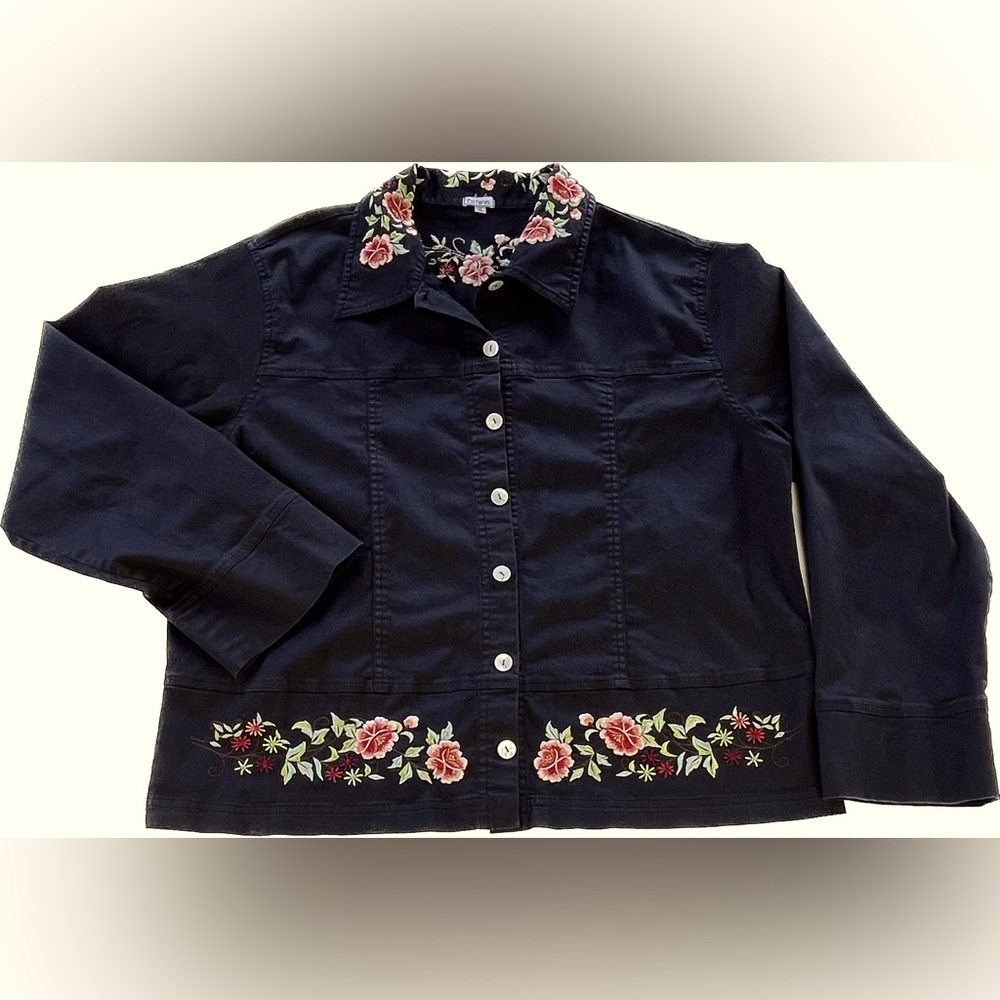 Pictures brand Black Cotton-Spandex Embroidered Jeans-style jacket, XL